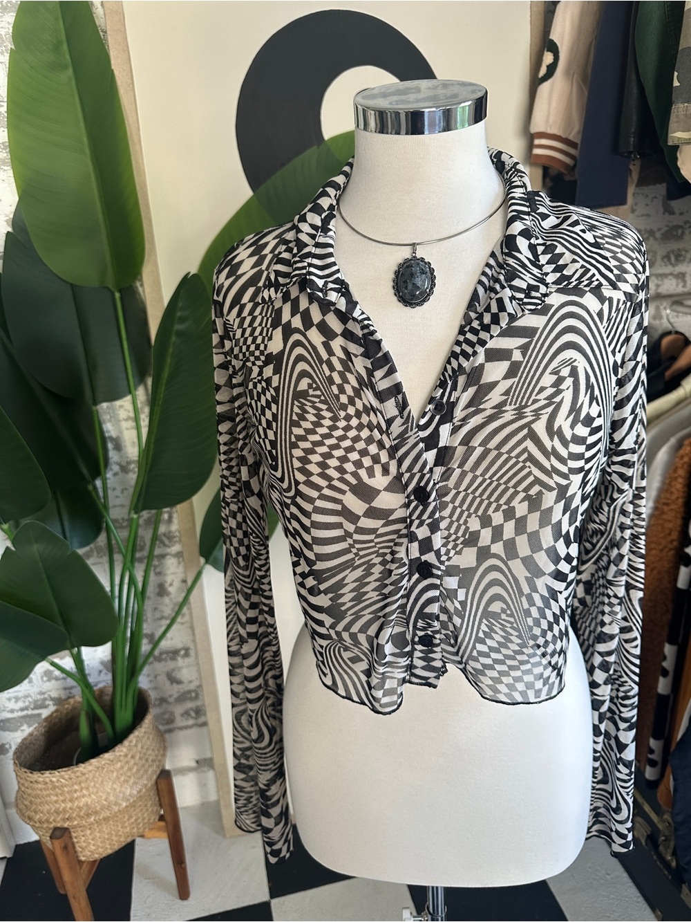 B&W Sheer Psychedelic Print Blouse